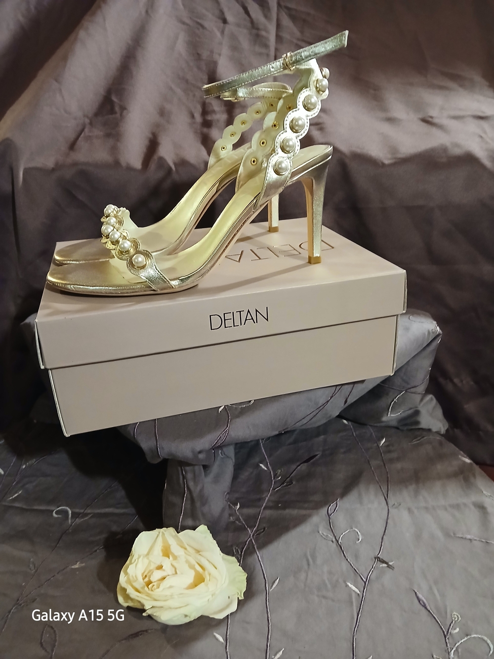 Delta Gold Pearl-Accented High Heel Sandals for Women